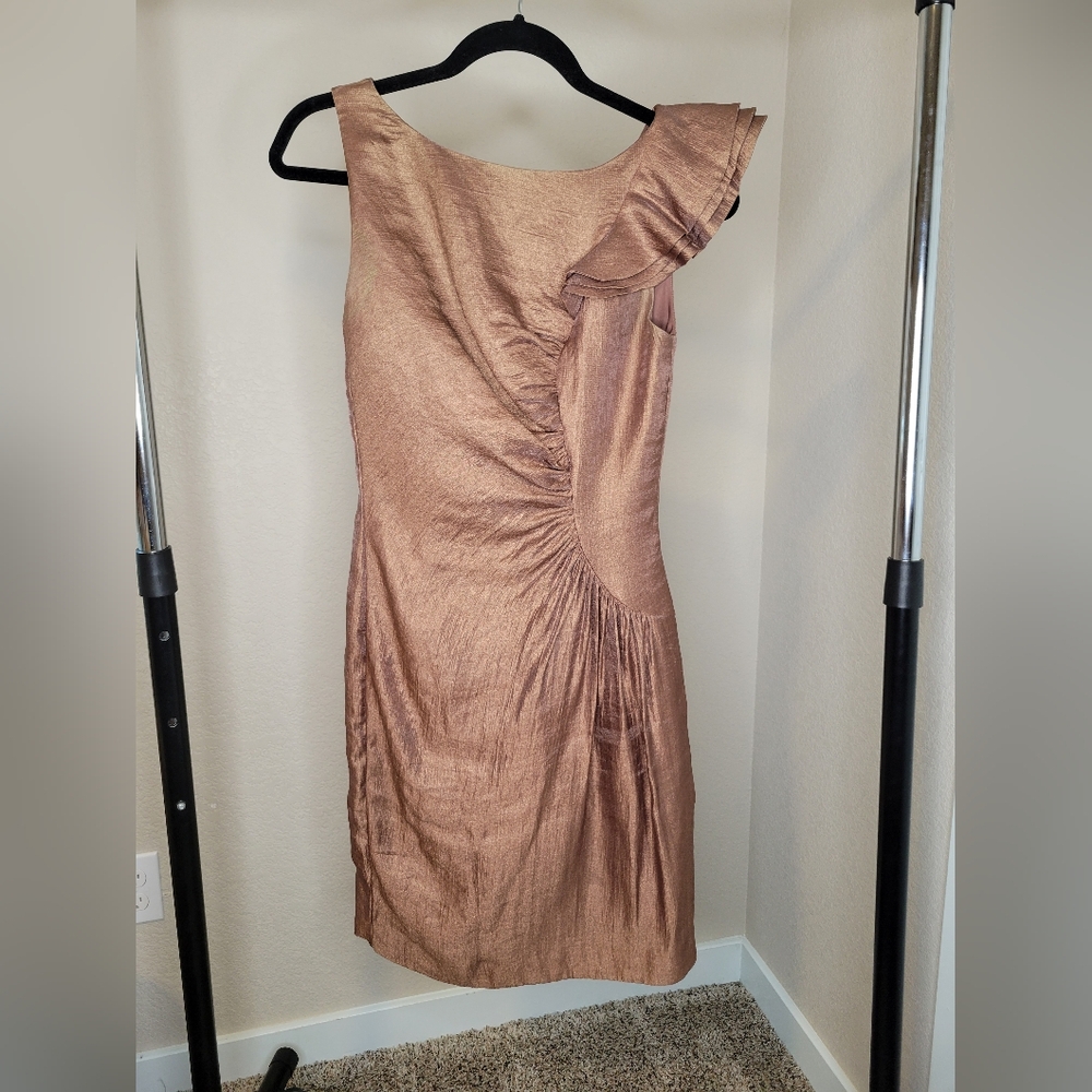 Adrianna Papell Sleeveless Metallic Shimmery Brown Copper Form Fit Dress Size 0
